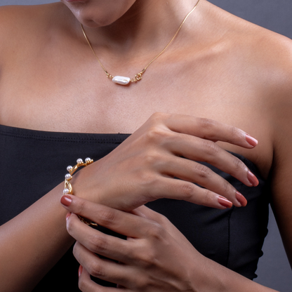 18K gold plated pearl studded bracelet by Urban Rani, nickel-free