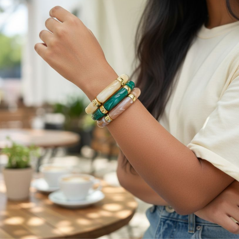 Adjustable Resin Bangles Stack- Set of 3