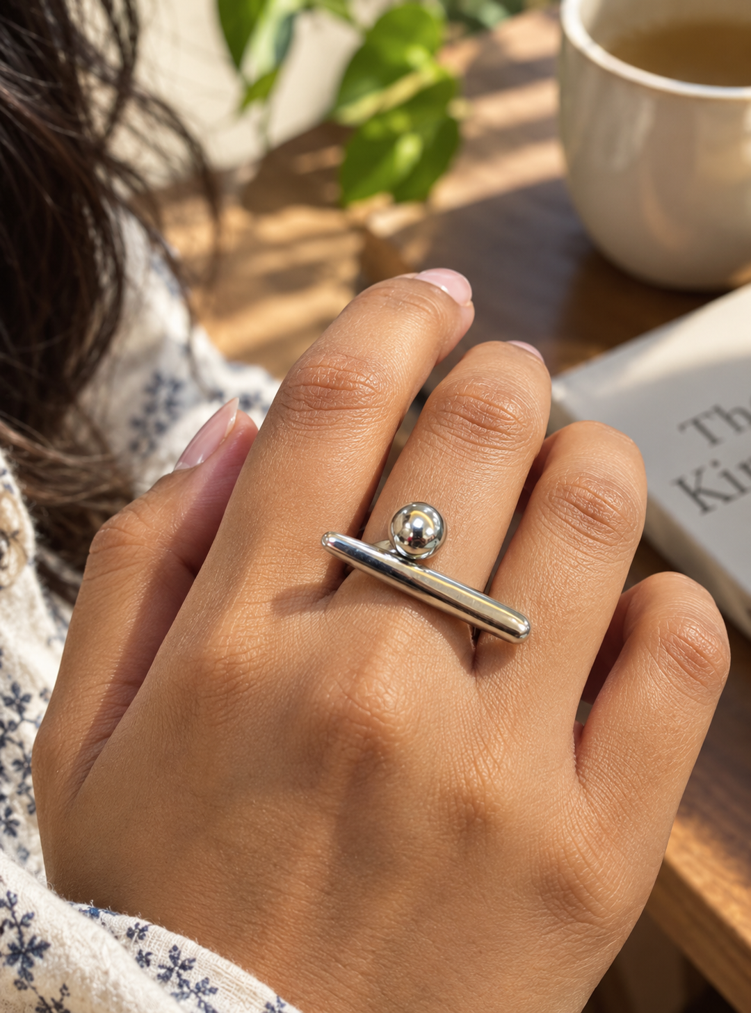 Geometric silver statement ring for women – hypoallergenic, waterproof stainless steel by Urban Rani