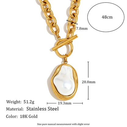 18K Gold Plated Baroque Pearl Toggle Necklace