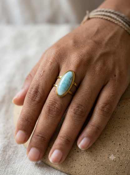 Natural stone gold plated adjustable ring - waterproof, tarnish-resistant everyday ring for women