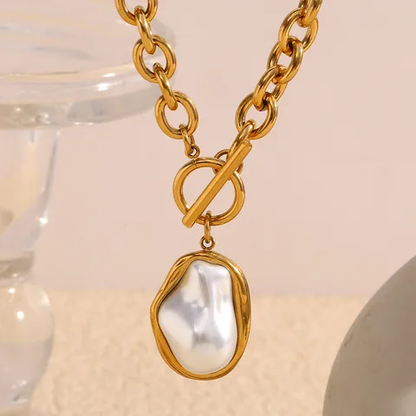 18K Gold Plated Baroque Pearl Toggle Necklace