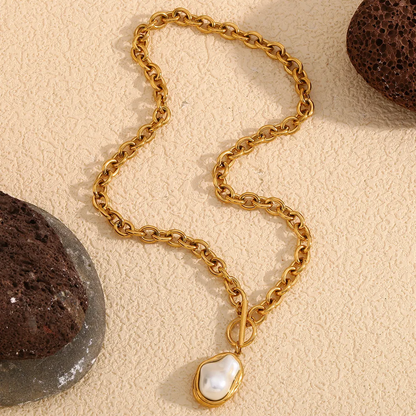 18K Gold Plated Baroque Pearl Toggle Necklace