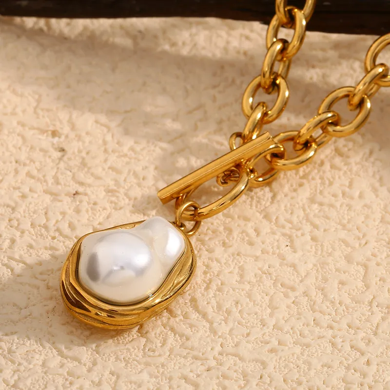 18K Gold Plated Baroque Pearl Toggle Necklace