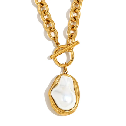 18K Gold Plated Baroque Pearl Toggle Necklace